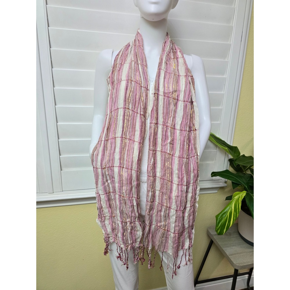 Pink Plaid Sparkly Fringe Long Y2K 90s Whimsy Scarf OSFM
